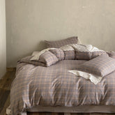 June Lace Double Gauze Gingham Bedding Set - Khaki